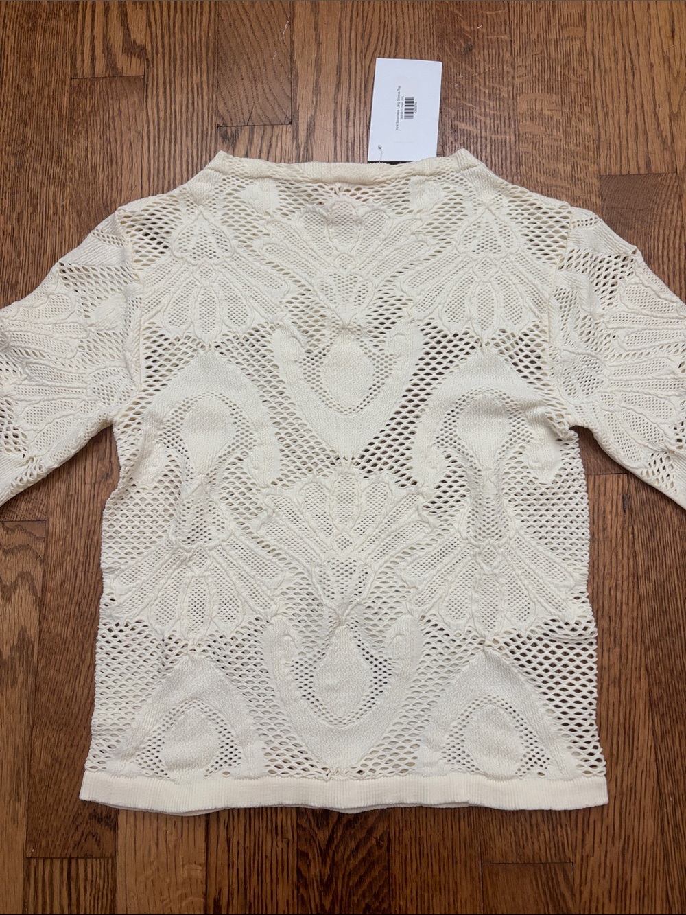 Women's Cream Open-Knit Long Sleeve Top - Picture 2 of 4